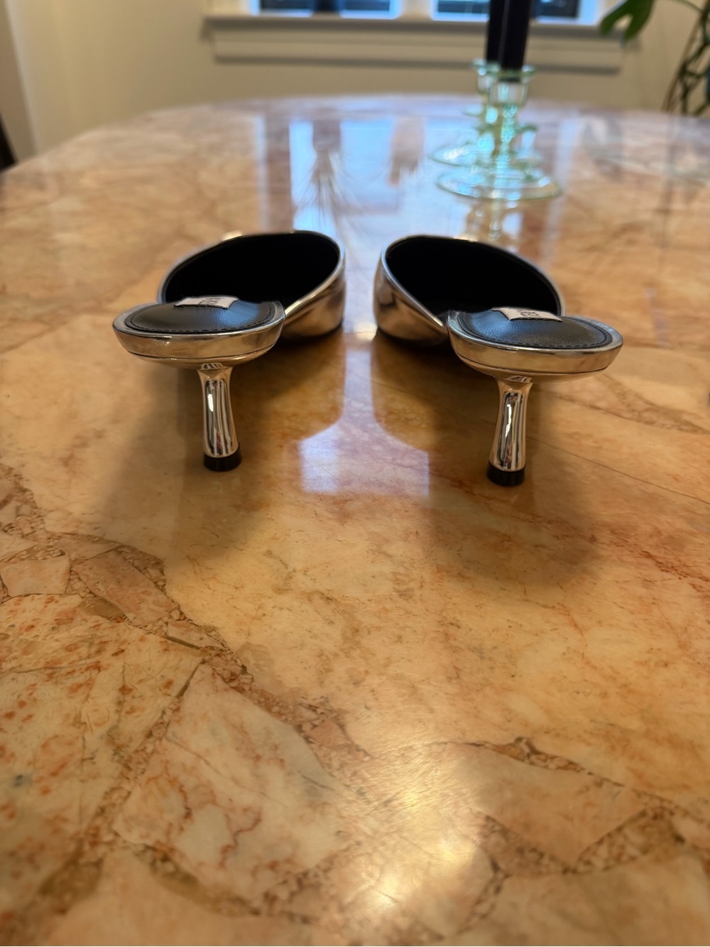 Steve Madden Metallic Silver Pointed Slip-On Mules - Picture 3 of 6